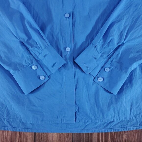 Eileen Fisher Womens Size Medium Blue Organic Cotton Oversized Button Up Shirt - Picture 9 of 14
